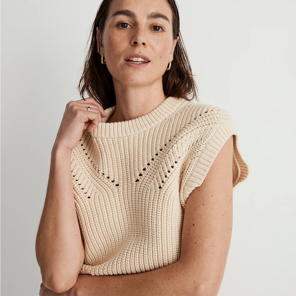 Mariella Pointelle Sweater Tee in Sand, Size XS